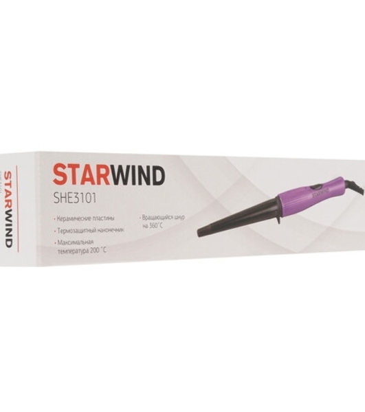 Щипцы для завивки волос Starwind SHE3101 фиолетовый, 13-19 мм, 200 °C, 1 режим