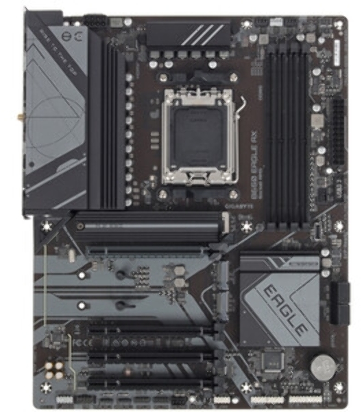 Материнская плата GIGABYTE B650 EAGLE AX (V1.1), AM5, AMD B650, 4xDDR5, 4xSATA, 3xM.2, 1xPCI-E 4.0 x16, 3xPCI-E 3.0 x1, 1xHDMI, 1xDP, 1x 1Gb LAN, 2xUSB 3.2 Gen 2, 1xUSB 3.2 Gen 1, 6xUSB 2.0, 3x3.5 мм, 7.1, Standard-ATX