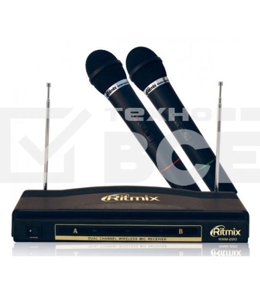 Микрофон радио Ritmix RWM-220 черный беспроводные 2 шт в комплекте