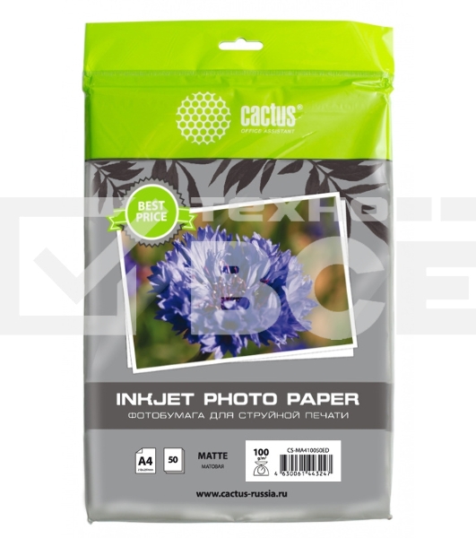Фотобумага Cactus CS-MA410050ED A4/100г/м2/50л./белый матовое для струйной печати
