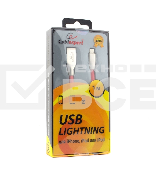 Кабель Cablexpert для Apple CC-G-APUSB01R-1M, AM/Lightning, серия Gold, длина 1м, красный, блистер