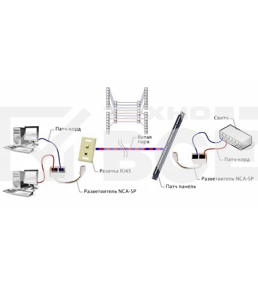 Разветвитель Cablexpert NCA-SP-01A UTP 1 порт RJ45 (T568A/T568B) -> 2 порта RJ45 10/100 BASE-T