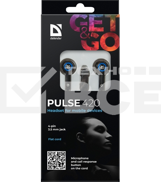 Гарнитура Defender Pulse-420 черный/синий 4-пин 3 5 мм jack кабель 1.2 м