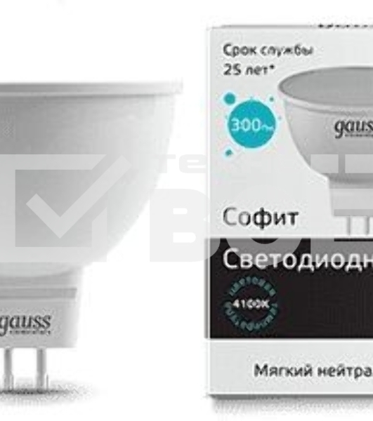Лампа светодиодная Gauss Elementary MR16 3.5Вт цок.:GU5.3 спот 220B 4100K св.свеч.бел.ней. MR16 (упак.:10шт) (13524)