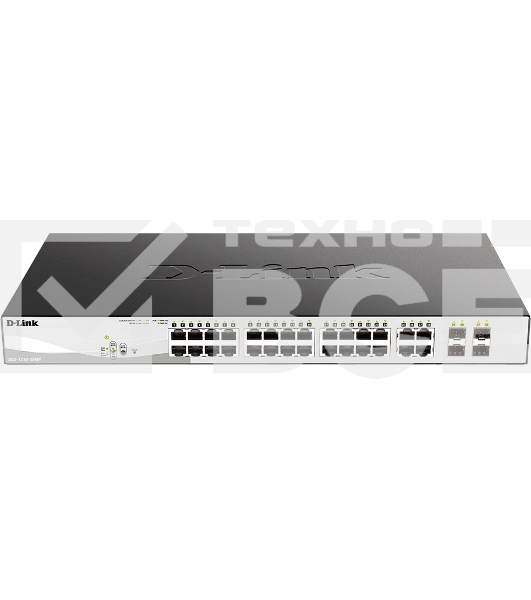 Настраиваемый L2 коммутатор D-Link DGS-1210-28MP/F4A с 24 портами 10/100/1000Base-T и 4 комбо-портами 100/1000Base-T/SFP (24 порта PoE 802.3af/at, PoE-бюджет 370 Вт)