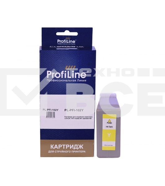 Струйный картридж PL-PFI-102Y для принтеров CANON IPF510/IPF605/IPF610/IPF650/IPF655/IPF710/IPF750/IPF755/IPF760/IPF765 с чернилами Yellow ProfiLine