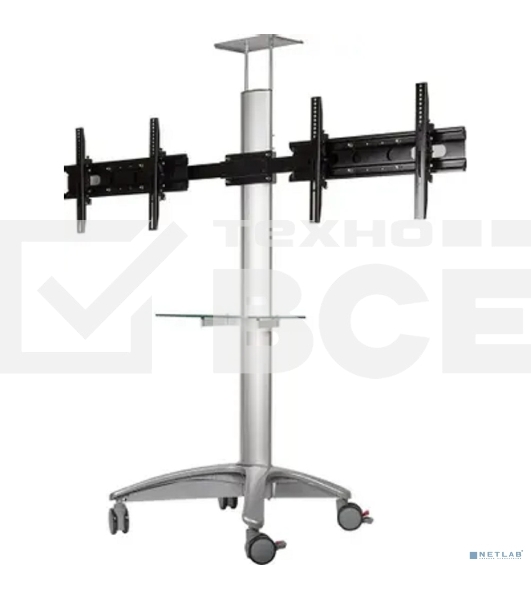 Arm media PT-STAND-15 (состоит из 2-х частей) black 1 шт/уп. Моб. стойка напол. для 2-х TV 26'-55', max 120 высота 1750мм., нак. ±15°, maxVESA 700x400