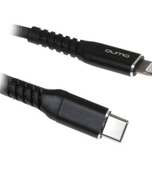 Кабель QUMO, MFI С94, Type-C на MFI Apple 8 pin, силиконовый, 1м, 2,22A, 9V, 20W, PD черный