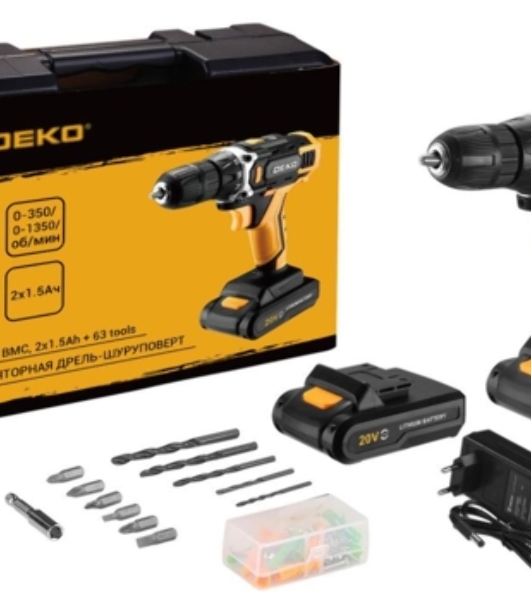 Дрель-шуруповерт Deko Banger 20V ONE+, 20 В, 1,5 Ач, 42 Нм, щеточный