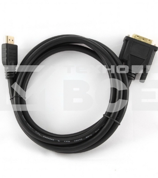 Кабель HDMI-DVI Cablexpert CC-HDMI-DVI-10, 19M/19M, single link, медь, позол.разъемы, экран, 3.0м, черный, пакет
