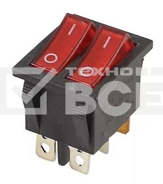 Выключатель клавишный 250V 15А (6с) ON-OFF красный с подсветкой ДВОЙНОЙ Rexant
