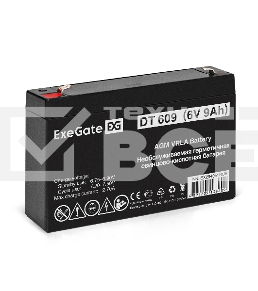 Аккумуляторная батарея ExeGate DT 609 (6V 9Ah, клеммы F1)