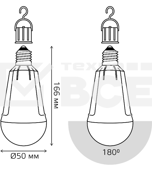 Лампа A80 12W 900lm 3000K Е27 авар. с Li-Ion аккумулятором LED