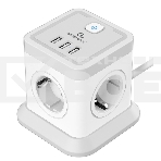 Сетевой фильтр Cablexpert Tower, TWR-4-U3-W-3, 4р, 10А, 3xUSB, 3.1А, 3м, ур.защиты 2+, белый, коробка, фото 1