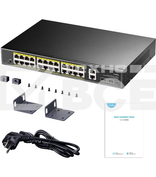 Коммутатор Cudy GS1026PS2, (L2) 26x1Гбит/с 2xКомбо(1000BASE-T/SFP), 2SFP, 24PoE, 300W, неуправляемый