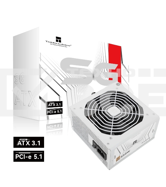 Блок питания Thermalright, 850W 80+ Gold (ATX, 3.1, PCIe 5.1, Non-modular, 1x24(20+4)pin, 1xCPU 8(4+4)pin, 2xPCIe*2 8(6+2)pin, 5xSATA3, 1x12+4pin (12VHPWR PCIe 5.1 12+4pin 600mm), 3xMOLEX4pin, Active, 120x120мм, 150x140x86mm, APFC, white)