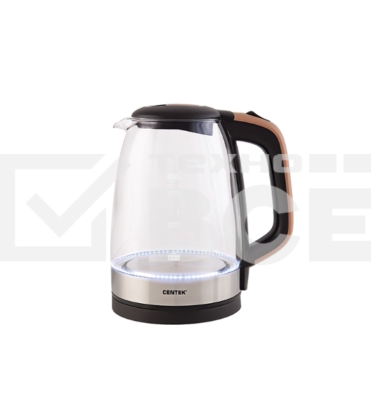 Чайник Centek CT-0065 <Beige> стекло, 1.7л 2200Вт, LED-подсветка, мерная шкала, защита от вкл б/воды