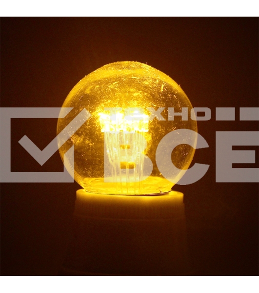 Лампа шар e27 6 LED Ø45мм - желтая, прозрачная колба, эффект лампы накаливания