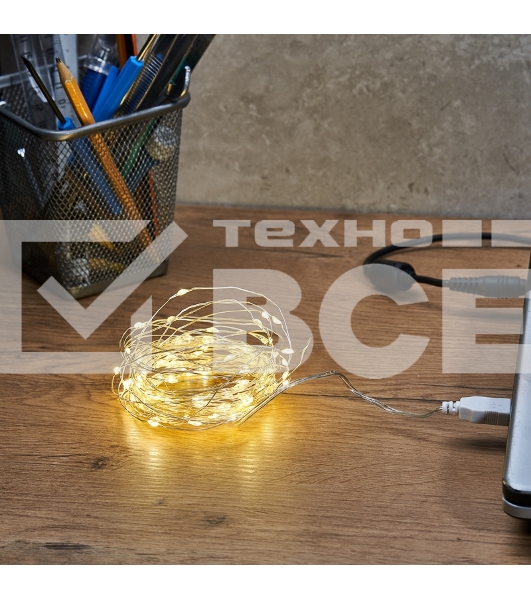 Гирлянда «Роса» 10 м, 100 LED, USB, теплое белое свечение NEON-NIGHT