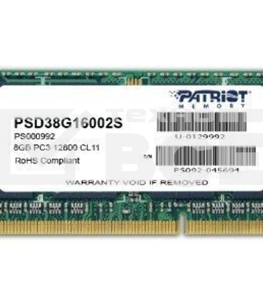 Оперативная память Patriot, DDR3, 8GB (1x8 GB), 1600 MHz, CL11, SO-DIMM