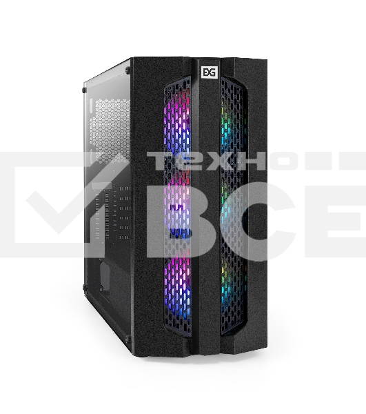 Компьютерный корпус Miditower ExeGate EVO-9205 (ATX, без БП, с окном, 1*USB+1*USB3.0, аудио, 3 вент. 12см с RGB подсветкой)