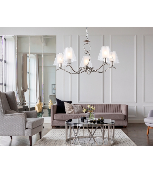 Люстра Ambrella light LH57081/5 SN/FR никель/белый матовый E14/5 max 40W D690*790