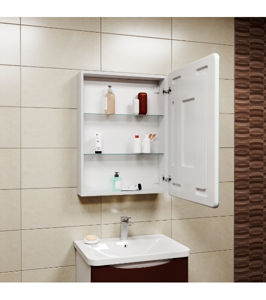 Зеркальный шкаф Bau Stil 60х80, LED подсветка, сенсор, плавное закрывание, оборачиваемый