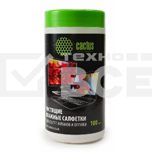 Салфетки Cactus CS-T1001 Туба с чистящими салфетками для экранов и оптики, 100 шт