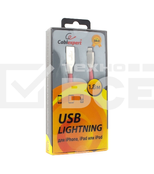 Кабель Cablexpert для Apple CC-G-APUSB01R-1.8M, AM/Lightning, серия Gold, длина 1.8м, красный, блистер