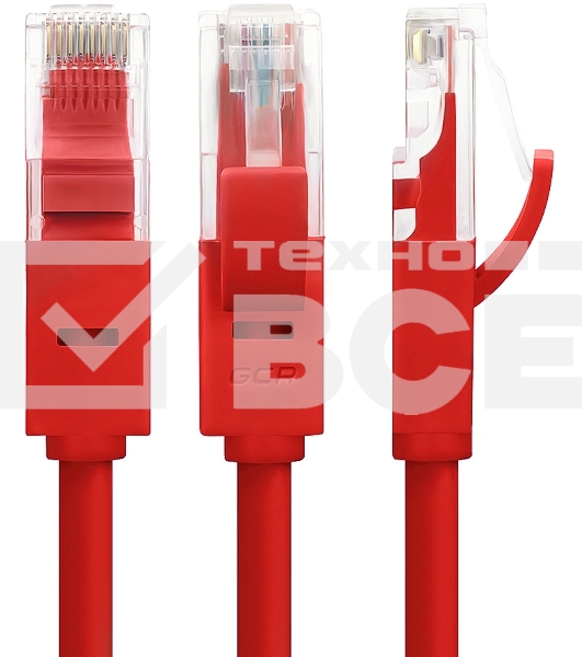Патч-корд Greenconnect Патч-корд UTP прямой 3 m AWG24 кат.5е,  RJ45,  медь, литой (Красный), пластик пакет (GCR-LNC04-3.0m)