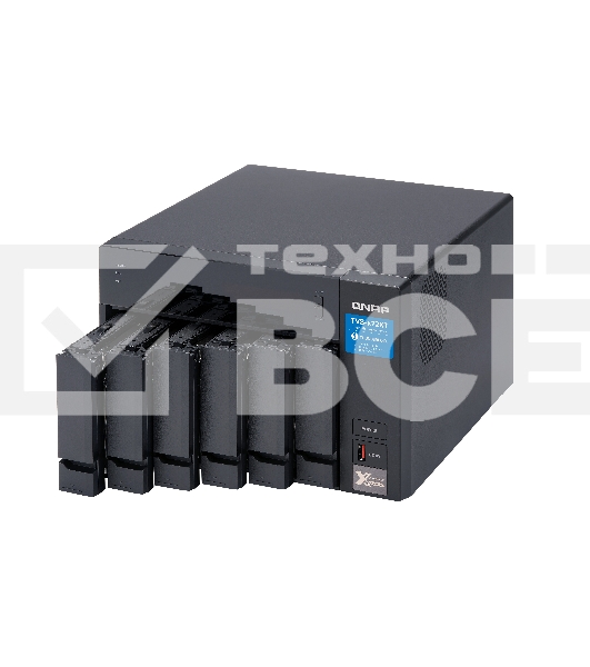 Сетевое хранилище без дисков SMB QNAP TVS-672XT-i3-8G 6-Bay NAS, Intel Core i3-8100T 4-core 3.1 GHz Processor, 8GB DDR4 RAM (max 32GB RAM), 6x 2.5