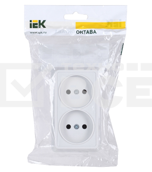 Розетка Iek ERO20-K01-10-DC РС22-2-ОБ 2местн. без з/к 10А откр.уст. ОКТАВА (белый)