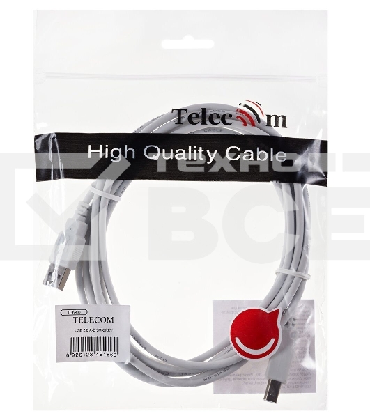 Кабель AM/BM USB2.0 3м Telecom USB 2.0  A-->B 3.0m, белый/серый, TC6900-3.0M
