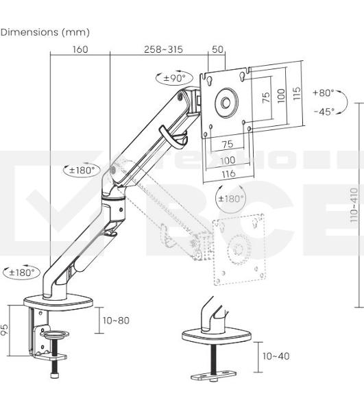Кронштейн для мониторов Ultramounts UM734SIL серый/серебристый 17'-27' макс.7кг крепление к столешнице поворот и наклон