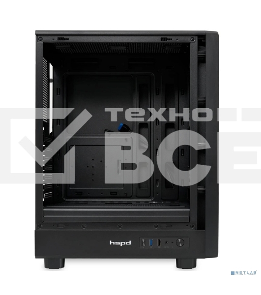 Компьютерный корпус без блока питания HSPD M510, Mesh Mid Tower, черный, TG, 0.5 SPCC, no fans ATX, mATX, mITX 180/280/160мм 1x2.5', 1x3.5', 7xPCI 1xUSB-A 3.0, 1xUSB-A 1.0 517x277x418мм