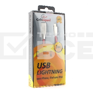 Кабель Cablexpert для Apple CC-G-APUSB01R-3M, AM/Lightning, серия Gold, длина 3м, красный, блистер