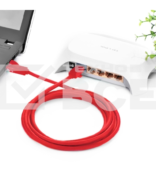 Патч-корд Greenconnect Патч-корд UTP прямой 3 m AWG24 кат.5е,  RJ45,  медь, литой (Красный), пластик пакет (GCR-LNC04-3.0m)