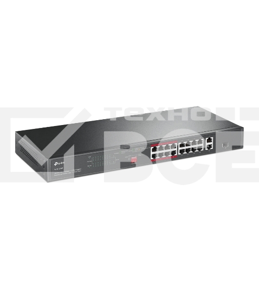 Коммутатор TP-Link 16-port 10/100Mbps + 2-port Gigabit unmanaged switch with 16 PoE+ ports, compliant with 802.3af/at PoE, 150W PoE budget,  support 250m Extend Mode, priority mode and Isolation mode, rackmount, plug and play.