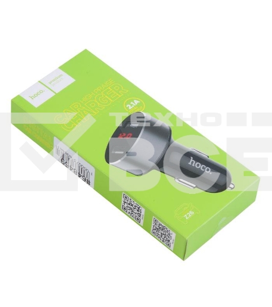 Авто ЗУ + LED дисплей/ HOCO HC-76605 Z26/ 2 USB/ Выход: 10.5W/ черный