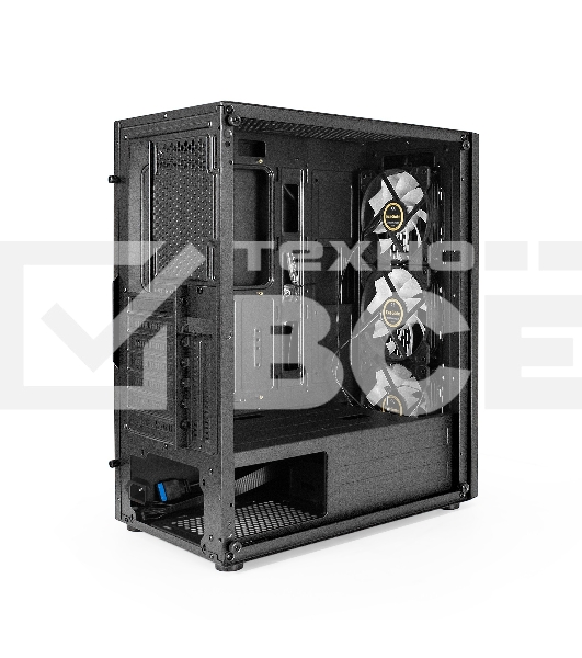 Компьютерный корпус Miditower ExeGate EVO-9205 (ATX, без БП, с окном, 1*USB+1*USB3.0, аудио, 3 вент. 12см с RGB подсветкой)