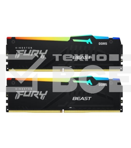 Оперативная память Kingston Fury Beast, DDR5, 32GB (2x16GB), 5600MHz, CL36, с радиаторами, RGB, черный