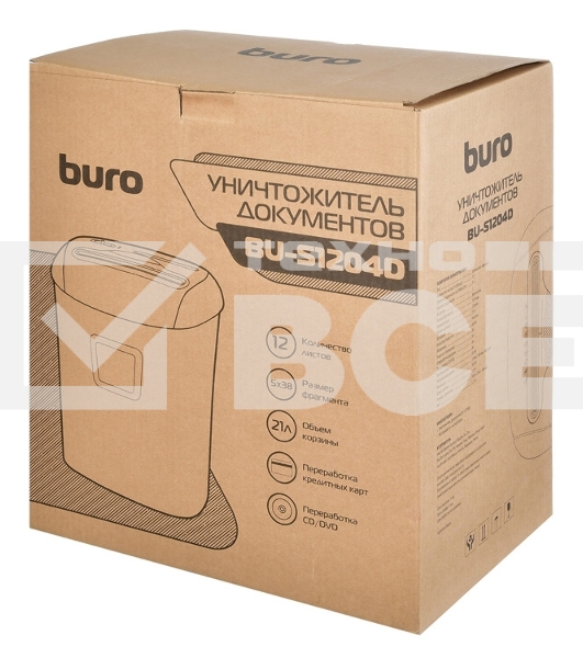 Шредер Buro Office BU-S1204D (секр.P-4)/фрагменты/12лист./21лтр./пл.карты/CD