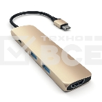 USB адаптер Satechi Slim Aluminum Type-C Multi-Port Adapter with Type-C Charging Port. Интерфейс USB-C. Порты USB Type-C, 2хUSB 3.0, 4K HDMI. золотой., фото 1