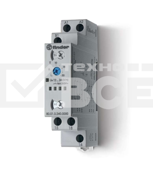 Таймер модульный мультифункциональный (AI DI SW BE CE DE) 12…240В AC/DC 1CO 16А 17.5мм регулировка времени 0.1с…24ч IP20 FINDER 800102400000