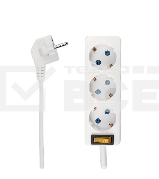 Удлинитель PROconnect 3 гнезда, 5 м, 3х0.75 мм², с/з, с кнопкой, белый