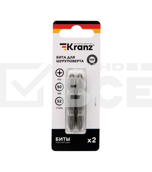 Бита для шуруповерта KRANZ PH2-PH2х50 мм (2 шт./уп.)