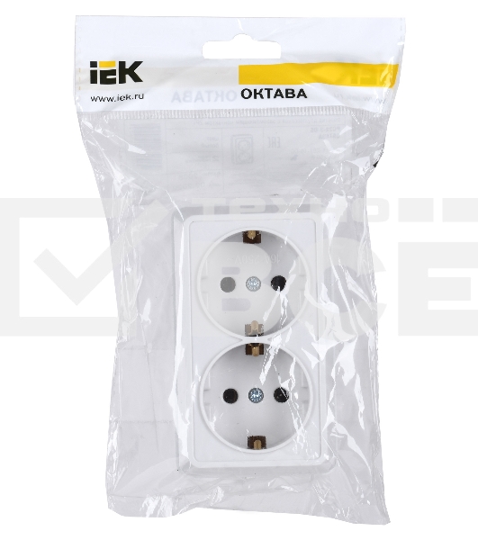 Розетка Iek ERO21-K01-16-DC РС22-3-ОБ 2местн. с з/к 16А откр.уст. ОКТАВА (белый)