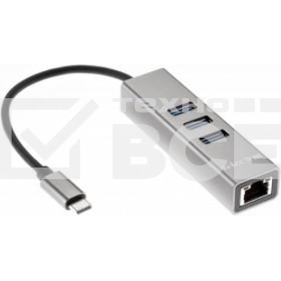 Переходник Telecom USB 3.1 Type-C -->RJ-45 1000Mbps +3 USB3.0, Aluminum Shell, 0.2м Telecom <TA311C>