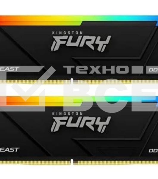 Оперативная память Kingston Fury Beast, DDR4, 16GB (2x8GB), 3200MHz, CL16, с радиатором, RGB, чёрный