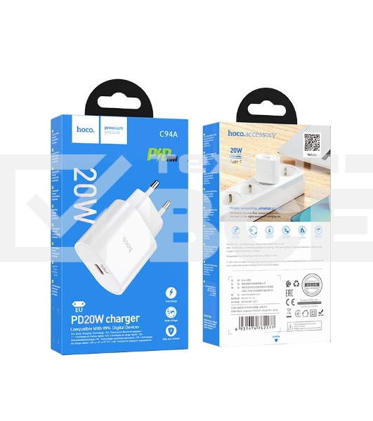 Зарядное устройство Hoco 20Вт, 3А, QC3.0/PD, 1хType-C, C94A, белый, коробка